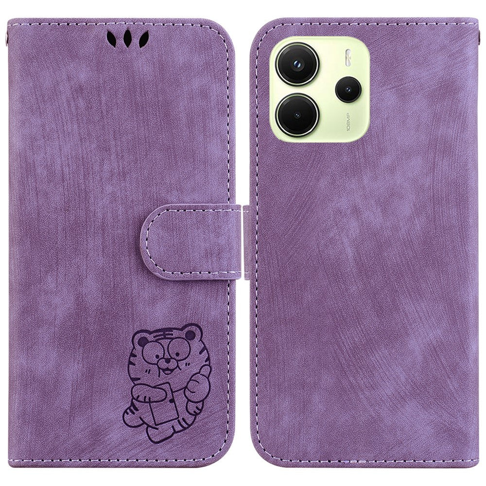 For Xiaomi Redmi Note 14 4G (164.84mm) Wallet Case Tiger Imprint Leather Shockproof Phone Cover