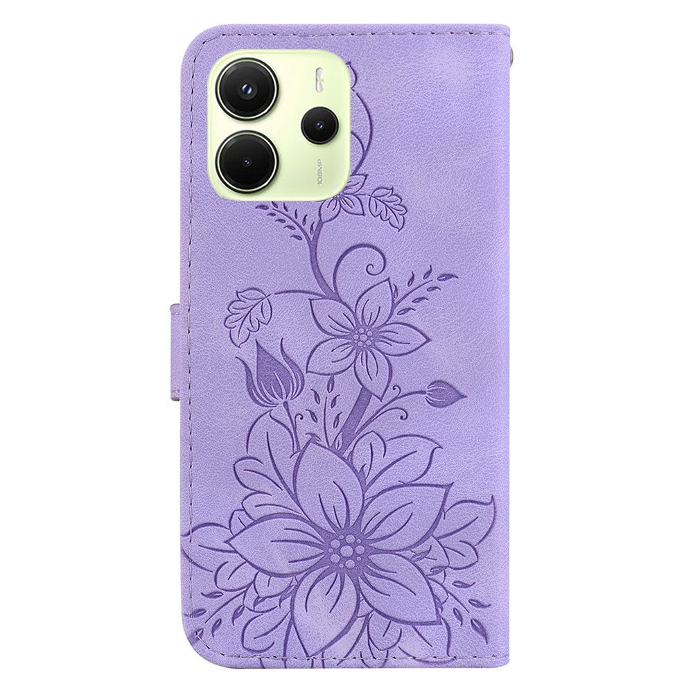 For Xiaomi Redmi Note 14 4G (164.84mm) Case Lily Flower Imprint Leather Phone Cover with Stand
