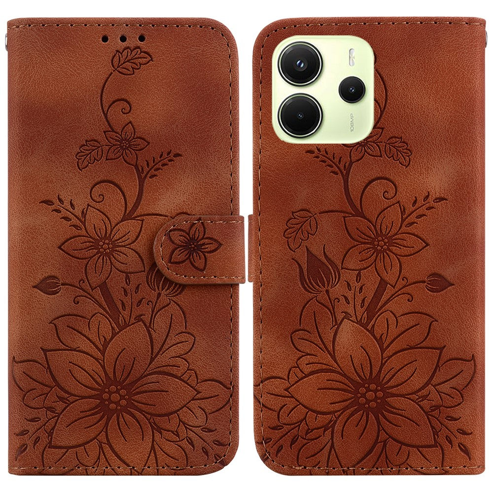 For Xiaomi Redmi Note 14 4G (164.84mm) Case Lily Flower Imprint Leather Phone Cover with Stand