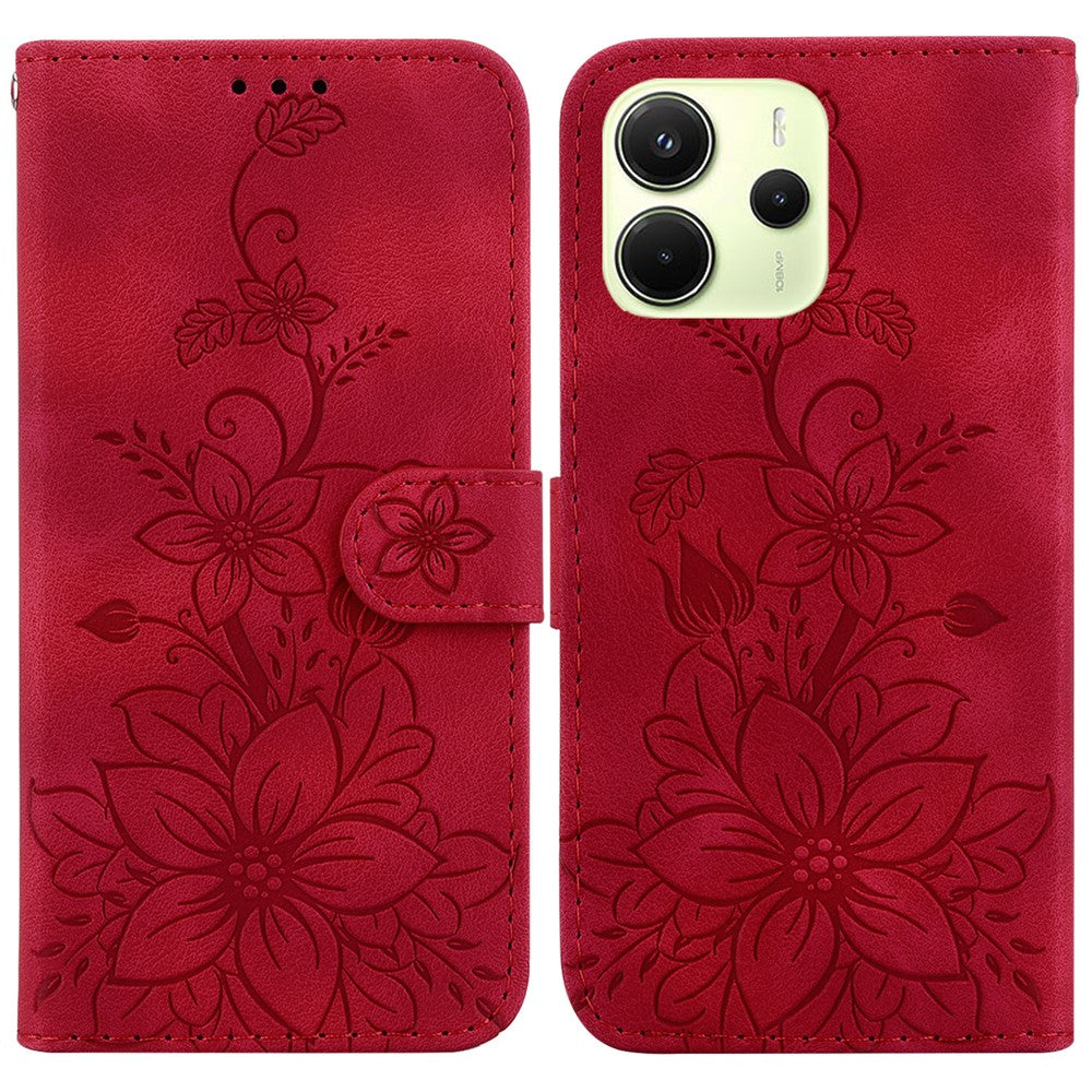 For Xiaomi Redmi Note 14 4G (164.84mm) Case Lily Flower Imprint Leather Phone Cover with Stand
