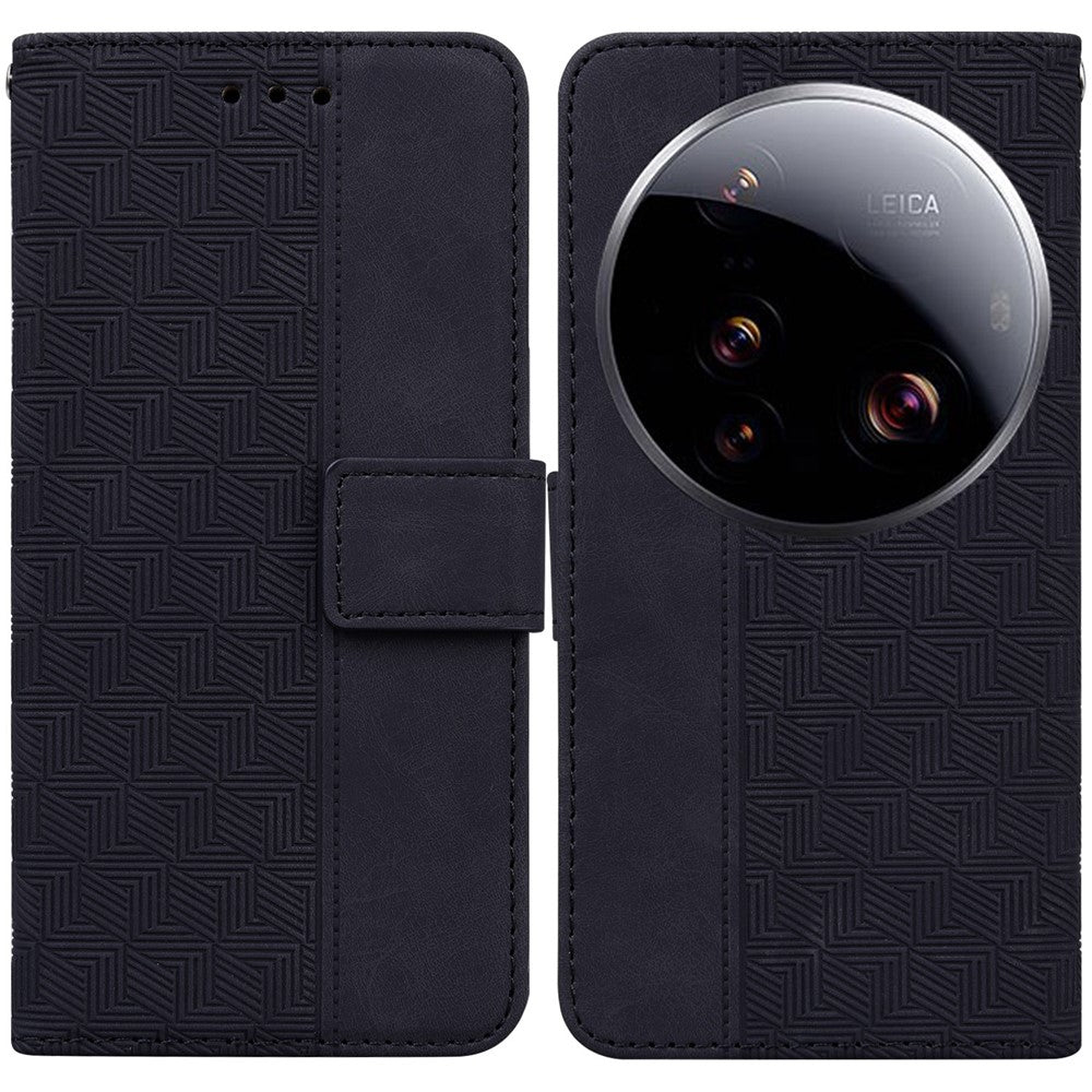 For Xiaomi 15 Ultra Case Geometry Pattern Leather Wallet Phone Cover with Wrist Strap