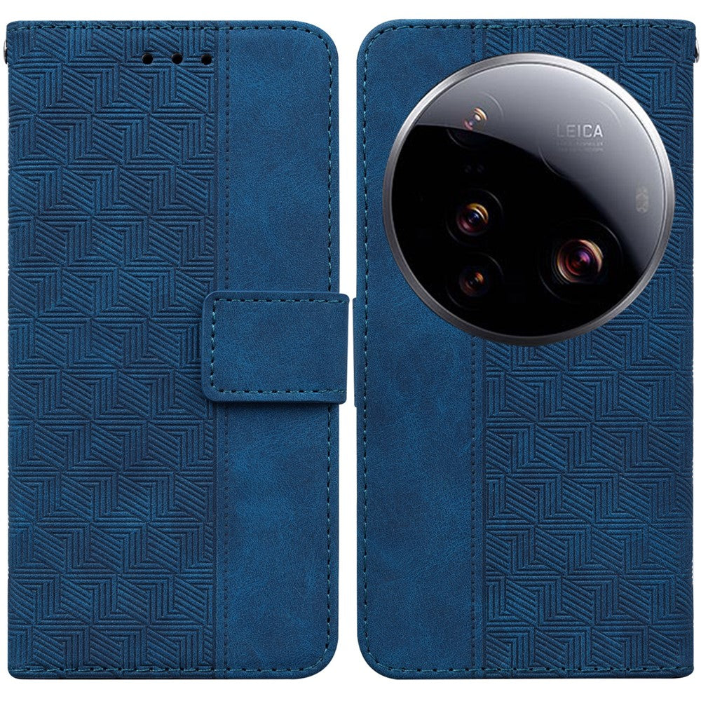 For Xiaomi 15 Ultra Case Geometry Pattern Leather Wallet Phone Cover with Wrist Strap