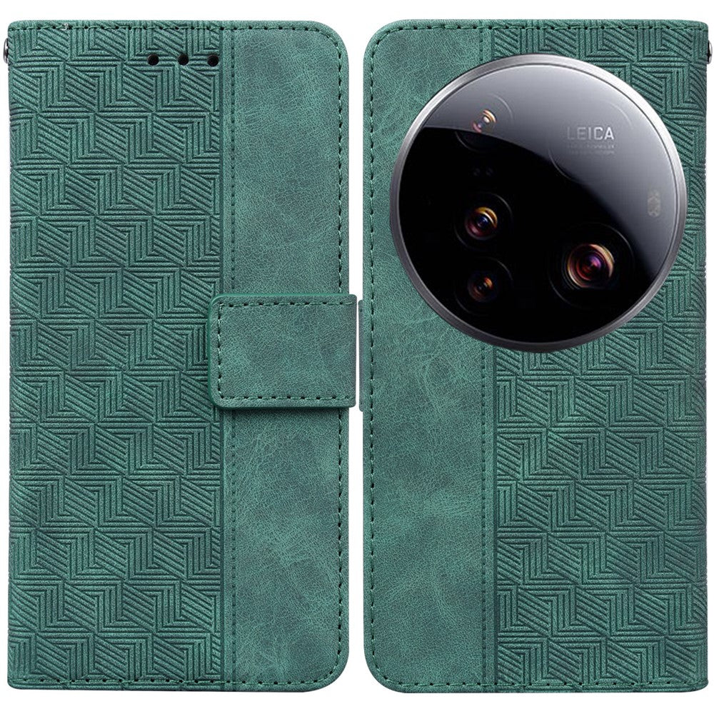 For Xiaomi 15 Ultra Case Geometry Pattern Leather Wallet Phone Cover with Wrist Strap