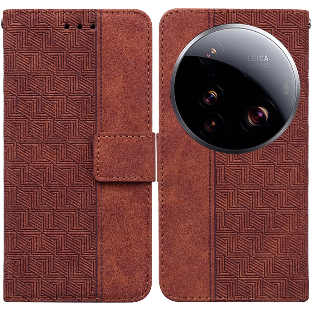 For Xiaomi 15 Ultra Case Geometry Pattern Leather Wallet Phone Cover with Wrist Strap