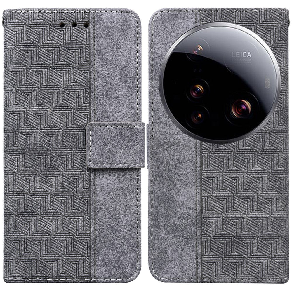 For Xiaomi 15 Ultra Case Geometry Pattern Leather Wallet Phone Cover with Wrist Strap