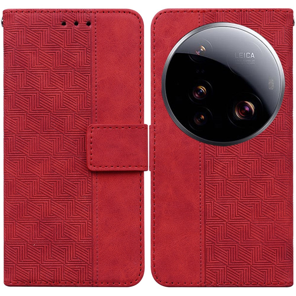 For Xiaomi 15 Ultra Case Geometry Pattern Leather Wallet Phone Cover with Wrist Strap