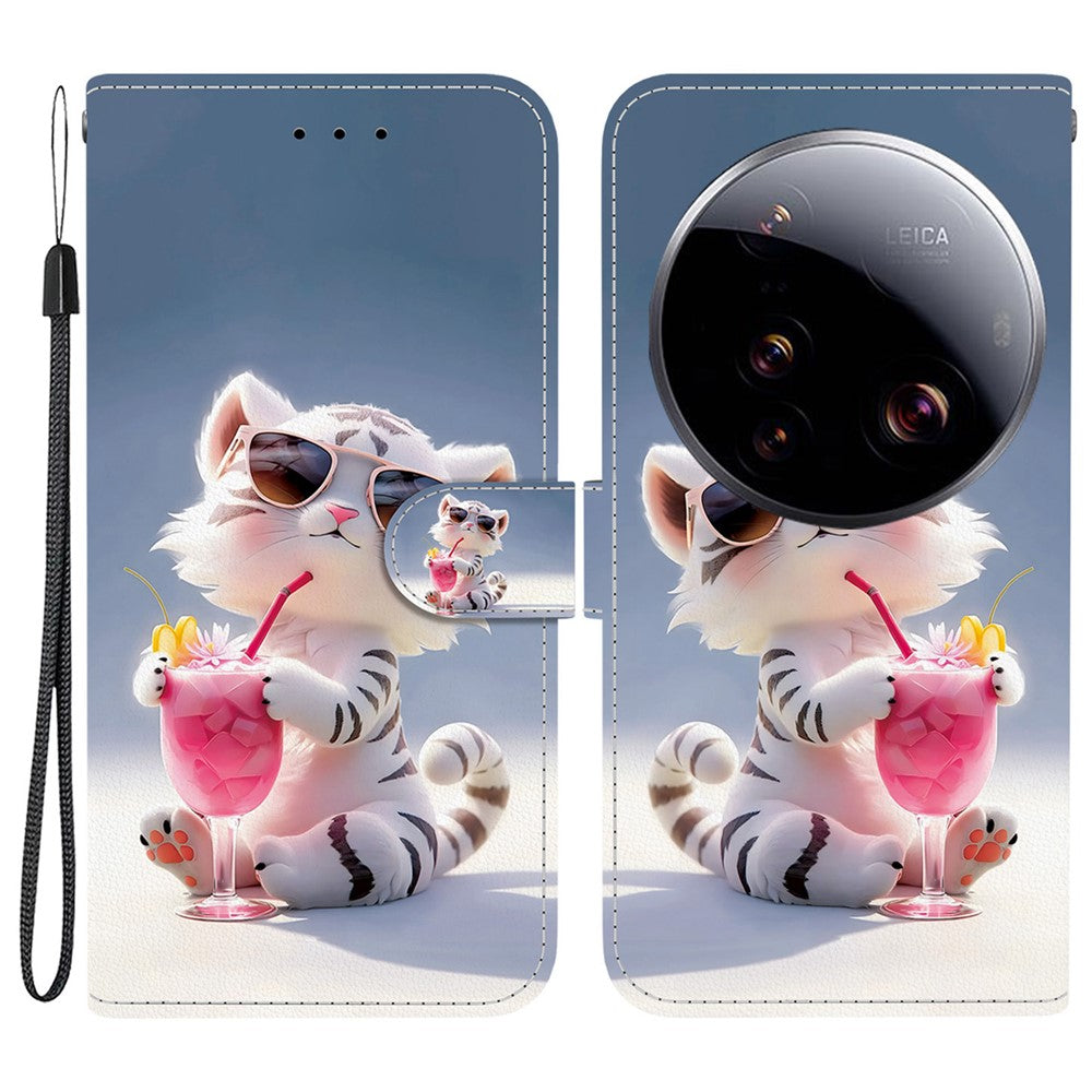 For Xiaomi 15 Ultra Case Pattern Printing Anti-Drop Leather Flip Wallet Phone Cover with Lanyard