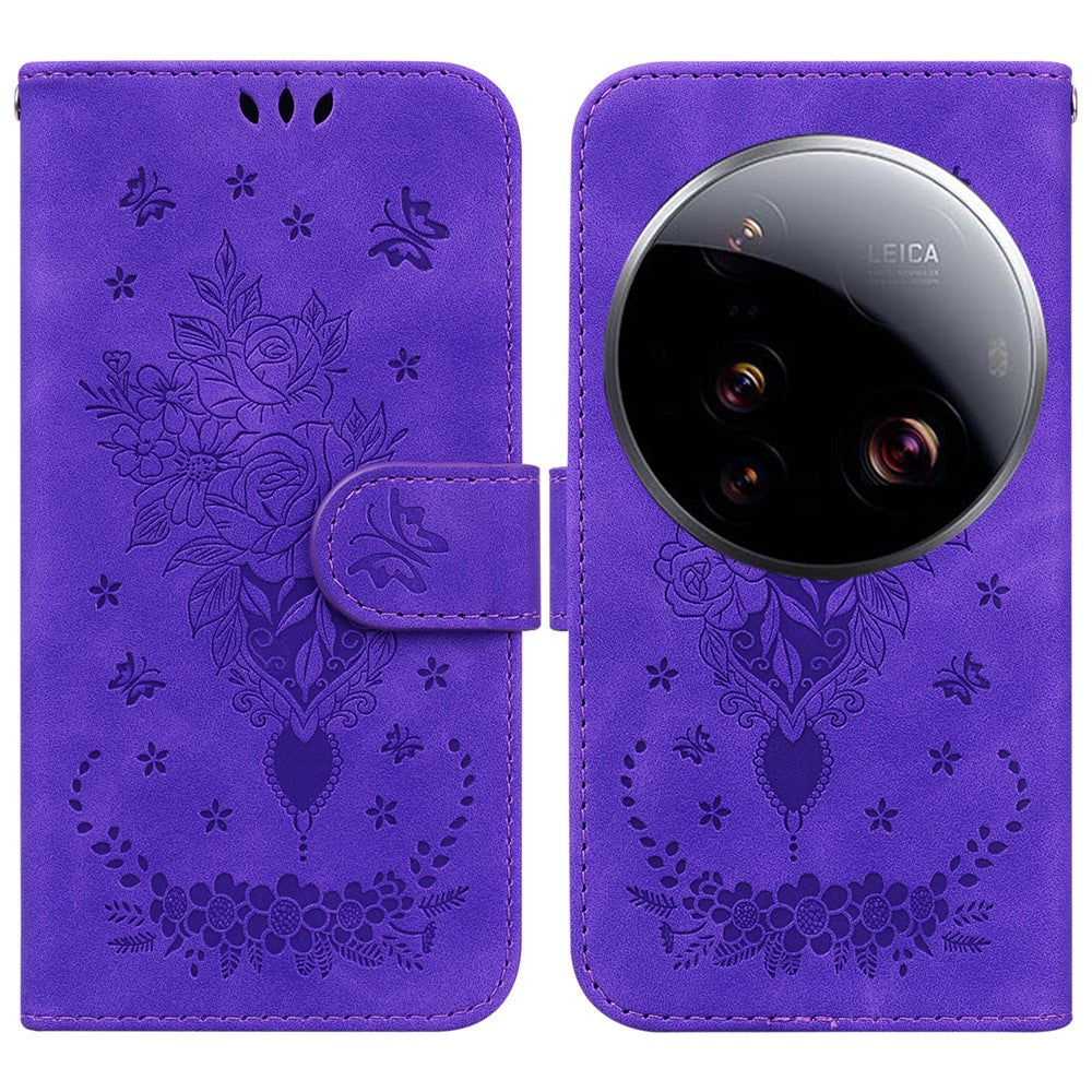 For Xiaomi 15 Ultra Case PU Leather Wallet Phone Cover Butterfly Flower Imprint