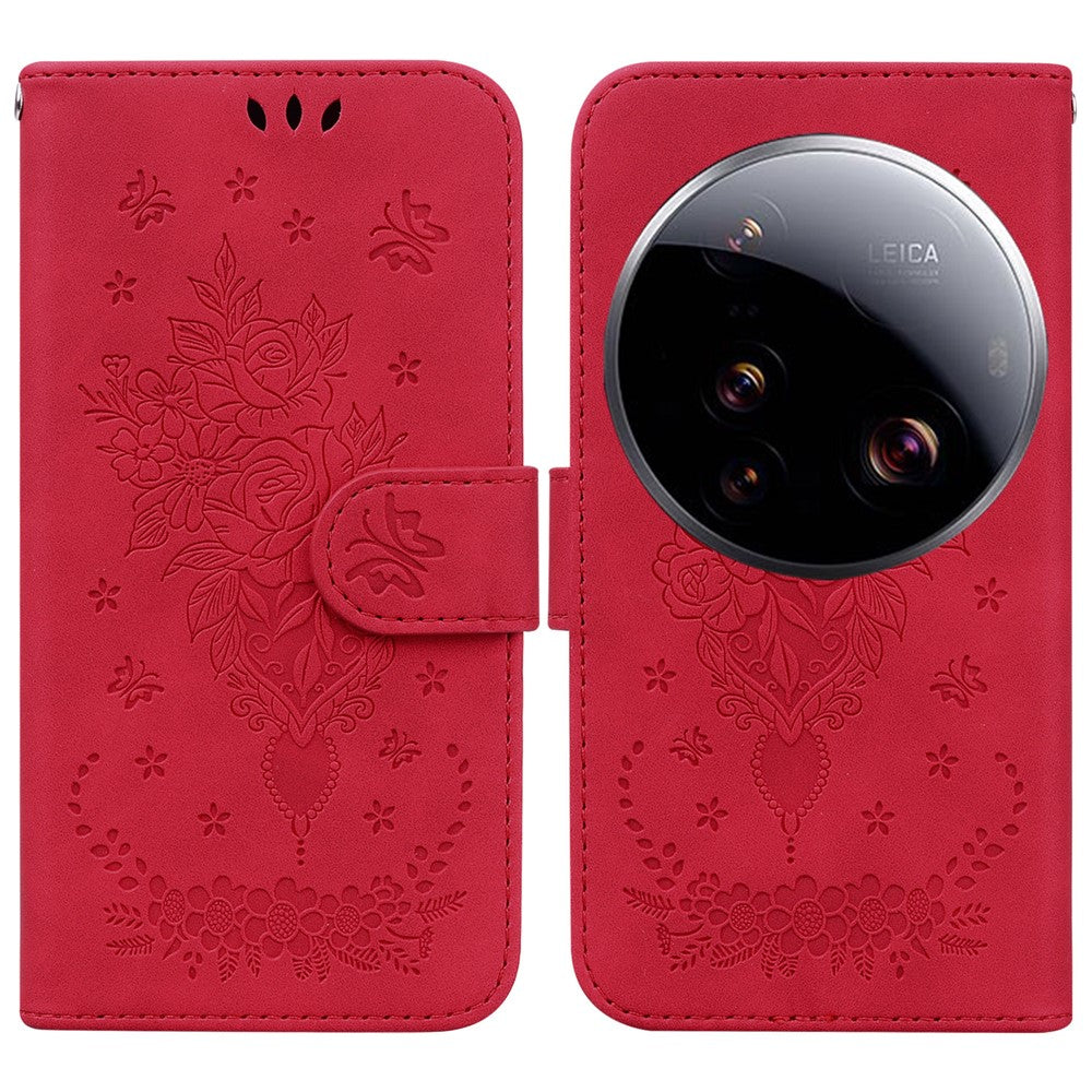 For Xiaomi 15 Ultra Case PU Leather Wallet Phone Cover Butterfly Flower Imprint