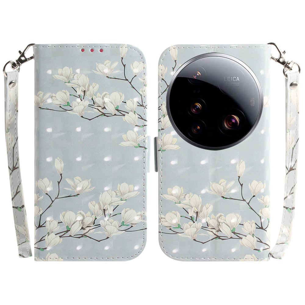 For Xiaomi 15 Ultra Case Pattern Printing Leather Wallet Phone Cover with Wrist Strap