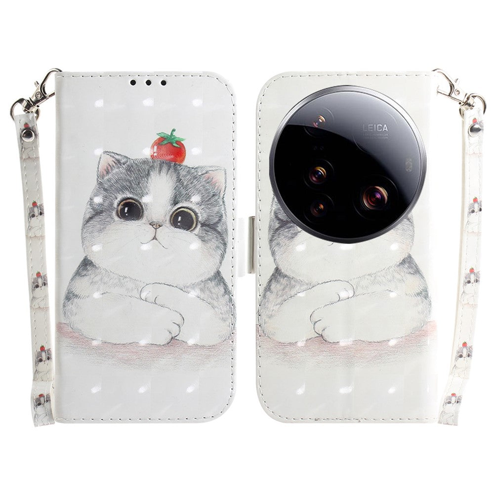 For Xiaomi 15 Ultra Case Pattern Printing Leather Wallet Phone Cover with Wrist Strap