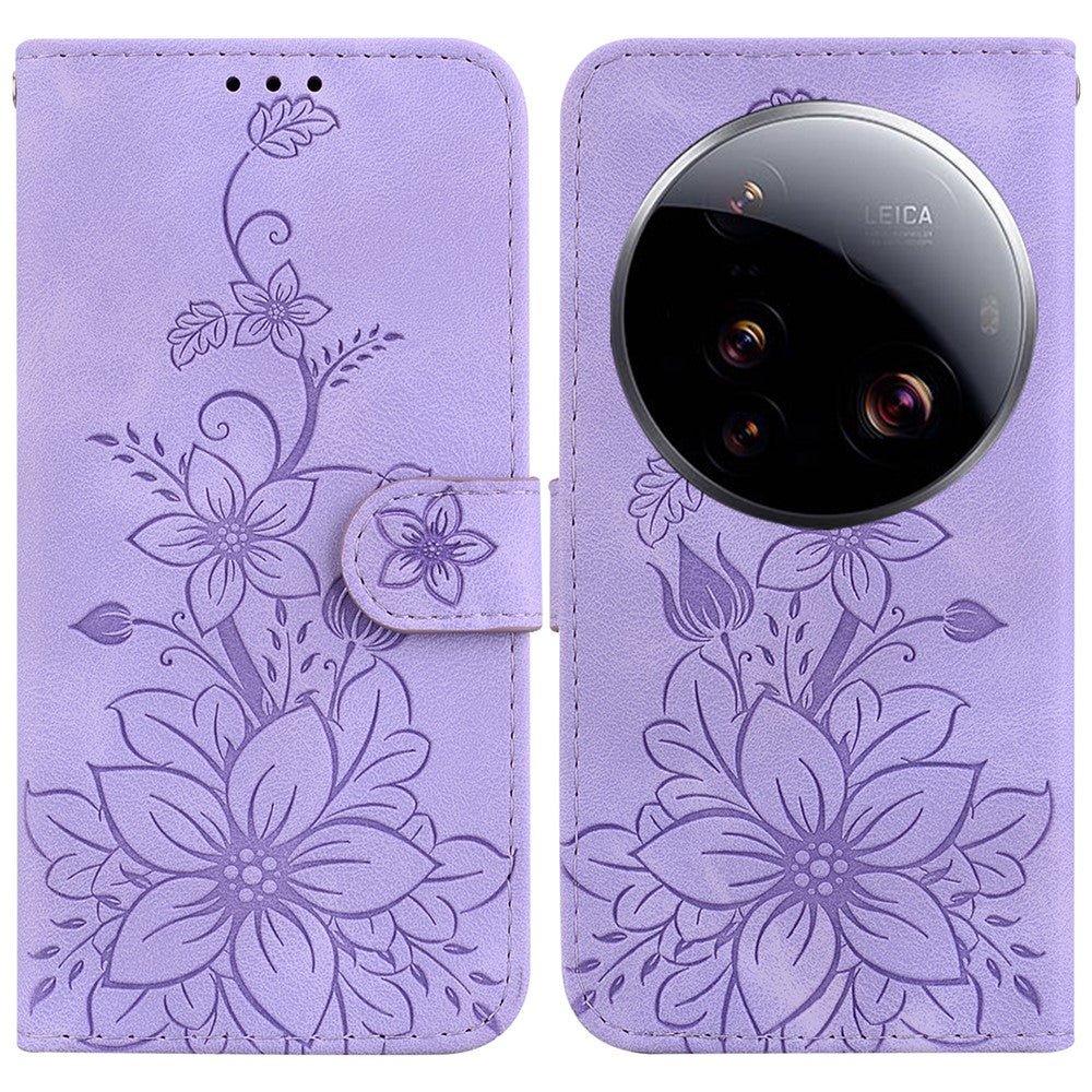 For Xiaomi 15 Ultra Case Lily Flower Imprint Leather Phone Cover with Stand