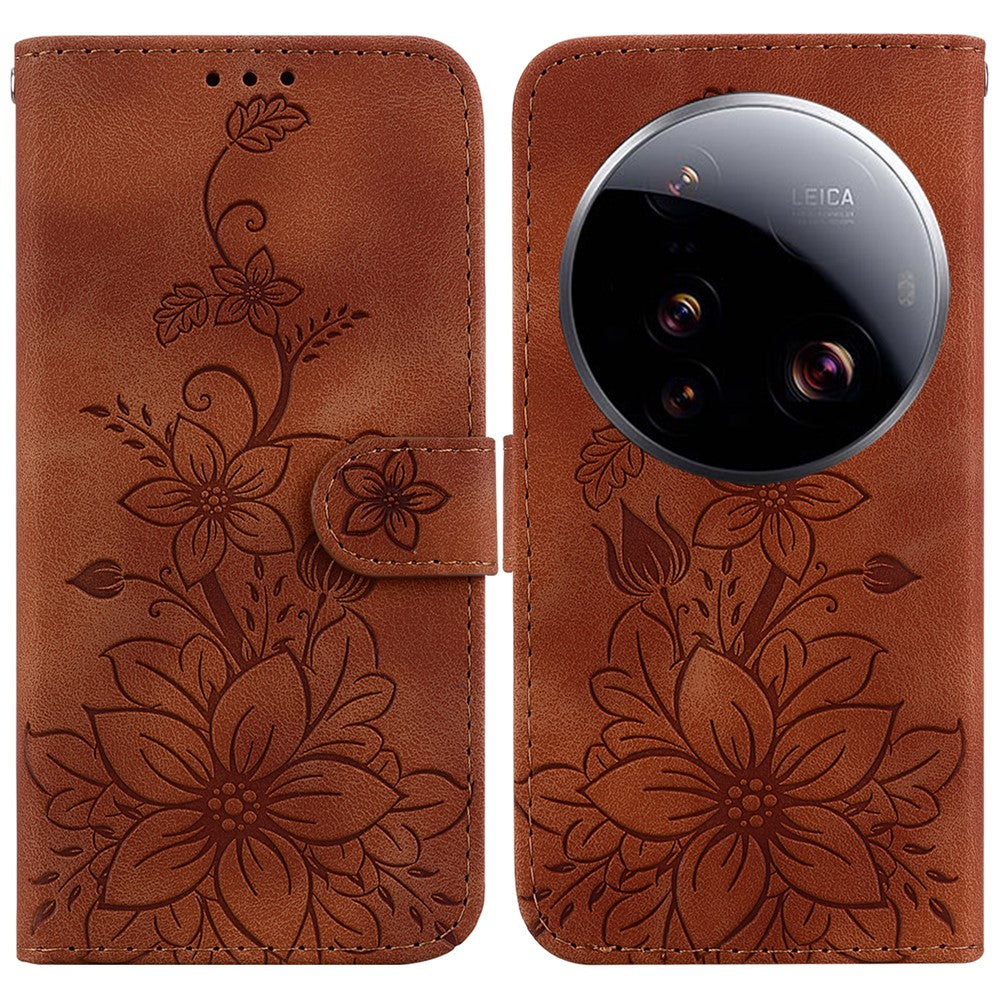 For Xiaomi 15 Ultra Case Lily Flower Imprint Leather Phone Cover with Stand