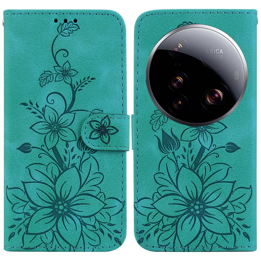 For Xiaomi 15 Ultra Case Lily Flower Imprint Leather Phone Cover with Stand