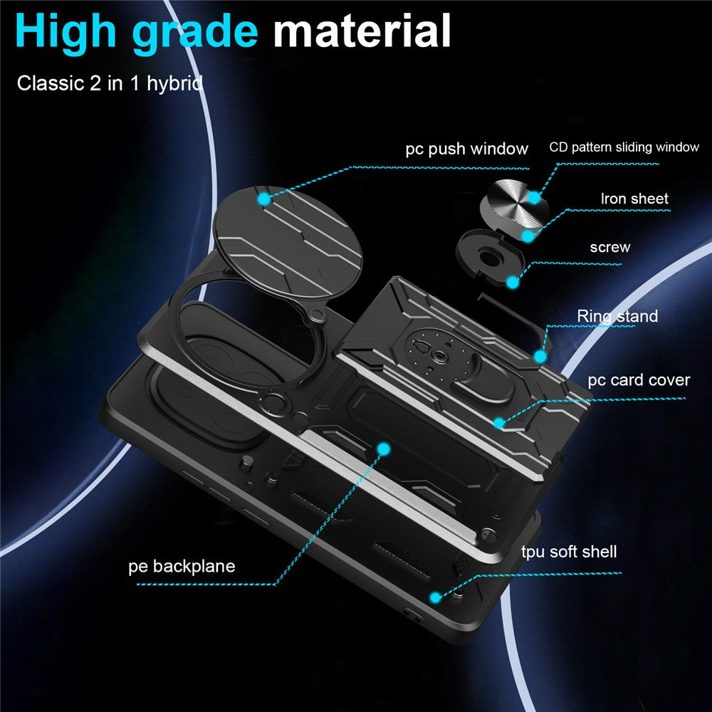 For Xiaomi Redmi Note 14 Pro 4G Case PC + TPU Kickstand Phone Back Cover with Camera Slider
