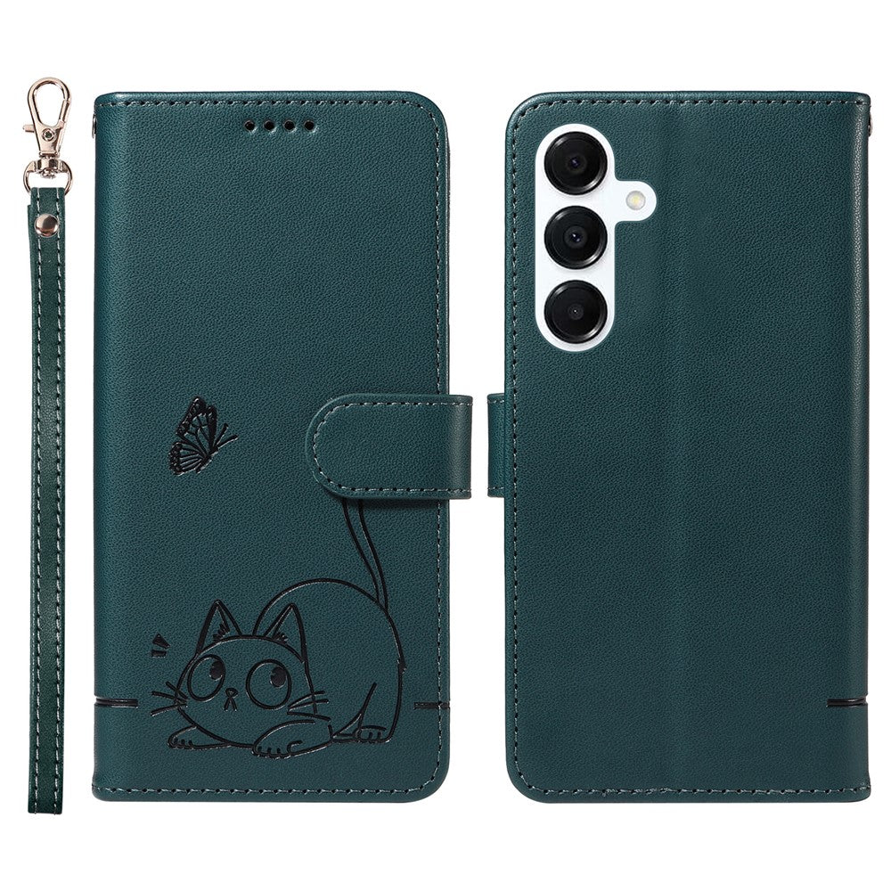 Samsung Galaxy A18 5G / A18 4G A17 5G / A17 4G / A26 5G / A16 5G / A16 4G Plånboksfodral Läderfodral med Kattmönster och Handledsrem