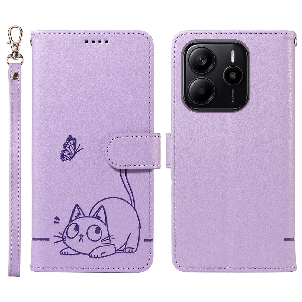 Xiaomi Redmi Note 14 4G (164.84mm) Plånboksfodral med handledsrem Läderfodral med kattmönster