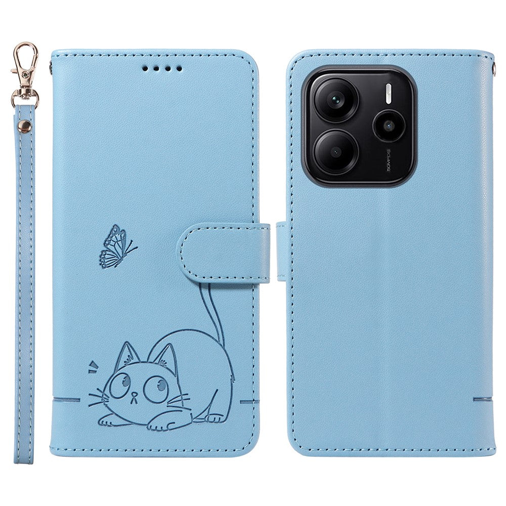 Xiaomi Redmi Note 14 4G (164.84mm) Plånboksfodral med handledsrem Läderfodral med kattmönster