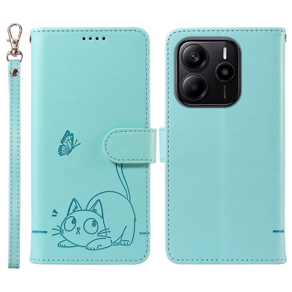 Xiaomi Redmi Note 14 4G (164.84mm) Plånboksfodral med handledsrem Läderfodral med kattmönster