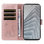 For Xiaomi Redmi Note 14 4G (164.84mm) Wallet Case with Wrist Strap Cat Pattern Imprint Leather Phone Cover