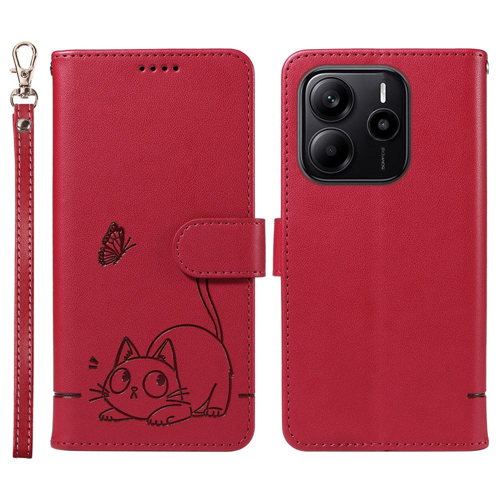 Xiaomi Redmi Note 14 4G (164.84mm) Plånboksfodral med handledsrem Läderfodral med kattmönster