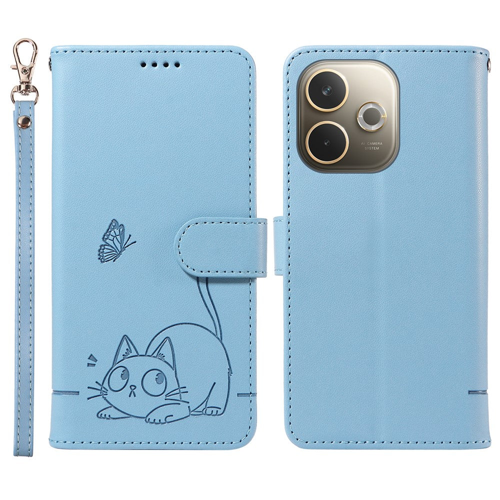 For Oppo A5 4G (Global)  / 5G (Global) / A5 4G / 5G / A3 Pro (Global) 5G Wallet Case with Strap Cat Pattern Imprint Leather Phone Cover