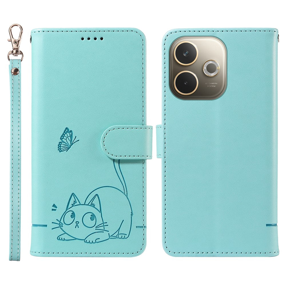 For Oppo A5 4G (Global)  / 5G (Global) / A5 4G / 5G / A3 Pro (Global) 5G Wallet Case with Strap Cat Pattern Imprint Leather Phone Cover