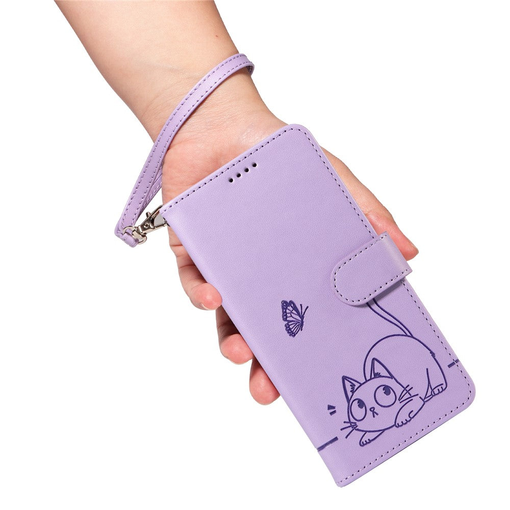 Wallet Case for Xiaomi Redmi Note 14 Pro 5G / 14 Pro+ 5G / Poco X7 5G Cat Pattern Imprint Leather Phone Cover with Wrist Strap