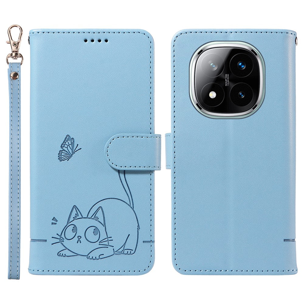 Plånboksfodral för Xiaomi Redmi Note 14 Pro 5G / 14 Pro+ 5G / Poco X7 5G Läderfodral med kattmönster och handledsrem