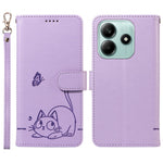 Wallet Case for Xiaomi Redmi Note 14 5G / Poco M7 Pro 5G Cat Pattern Imprint Leather Phone Cover with Wrist Strap