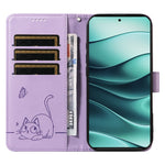 Wallet Case for Xiaomi Redmi Note 14 5G / Poco M7 Pro 5G Cat Pattern Imprint Leather Phone Cover with Wrist Strap