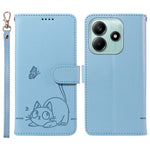Wallet Case for Xiaomi Redmi Note 14 5G / Poco M7 Pro 5G Cat Pattern Imprint Leather Phone Cover with Wrist Strap