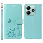 Wallet Case for Xiaomi Redmi Note 14 5G / Poco M7 Pro 5G Cat Pattern Imprint Leather Phone Cover with Wrist Strap
