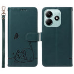 Wallet Case for Xiaomi Redmi Note 14 5G / Poco M7 Pro 5G Cat Pattern Imprint Leather Phone Cover with Wrist Strap