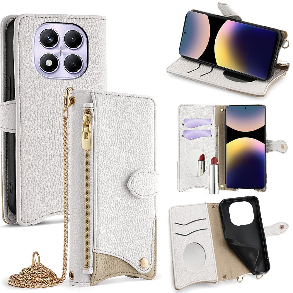 For Xiaomi Redmi Note 14 Pro 4G Wallet Case Fishtail Design Leather Phone Cover with Mirror / Stand / Strap