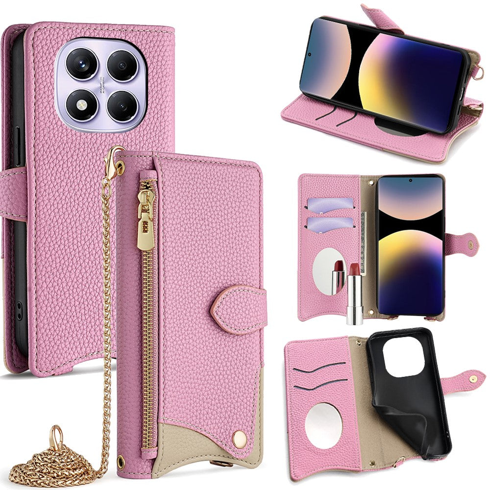 For Xiaomi Redmi Note 14 Pro 4G Wallet Case Fishtail Design Leather Phone Cover with Mirror / Stand / Strap