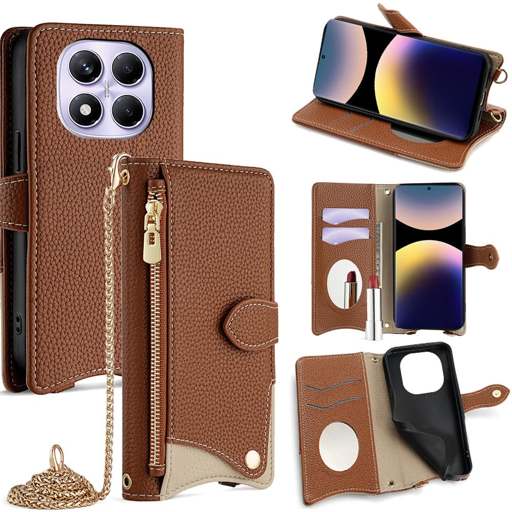 For Xiaomi Redmi Note 14 Pro 4G Wallet Case Fishtail Design Leather Phone Cover with Mirror / Stand / Strap