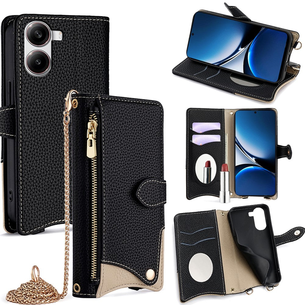 Wallet Case for Xiaomi Redmi Turbo 4 5G / Poco X7 Pro 5G Fishtail Design Leather Phone Cover with Mirror / Stand / Strap