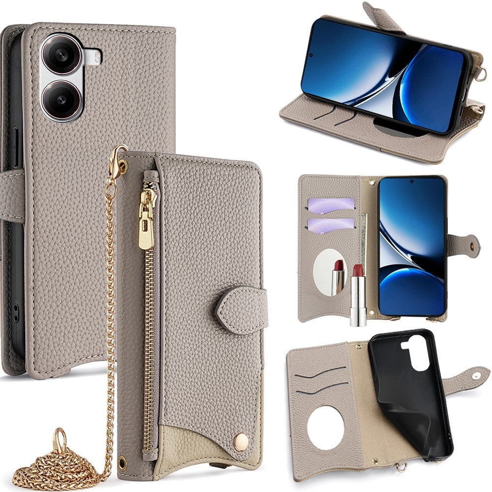 Wallet Case for Xiaomi Redmi Turbo 4 5G / Poco X7 Pro 5G Fishtail Design Leather Phone Cover with Mirror / Stand / Strap