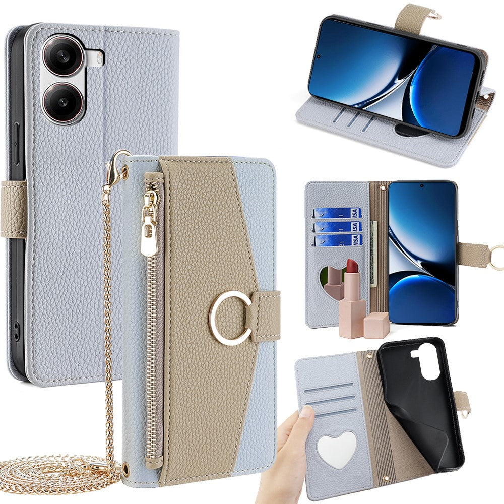Wallet Case for Xiaomi Redmi Turbo 4 5G / Poco X7 Pro 5G Mirror Leather Phone Cover with Chain Shoulder Strap
