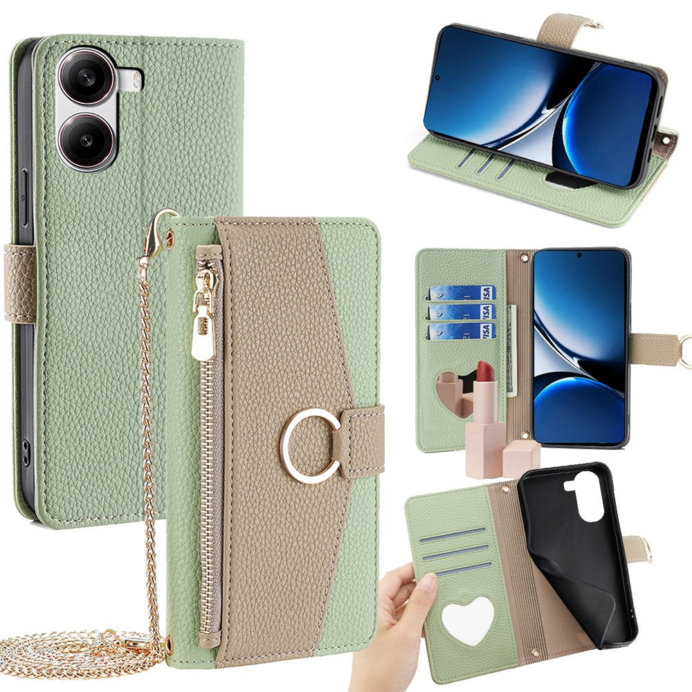 Wallet Case for Xiaomi Redmi Turbo 4 5G / Poco X7 Pro 5G Mirror Leather Phone Cover with Chain Shoulder Strap