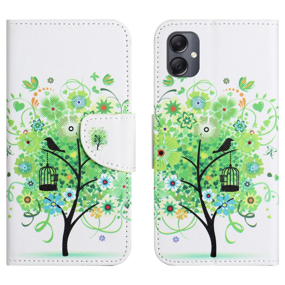 Til Samsung Galaxy A07 4G / A06 5G / A06 4G cover med mønstertryk og krydstekstur i læder