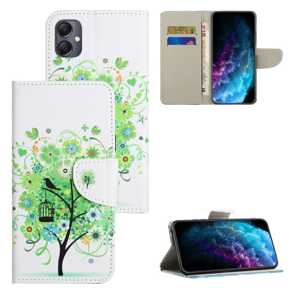Til Samsung Galaxy A07 4G / A06 5G / A06 4G cover med mønstertryk og krydstekstur i læder