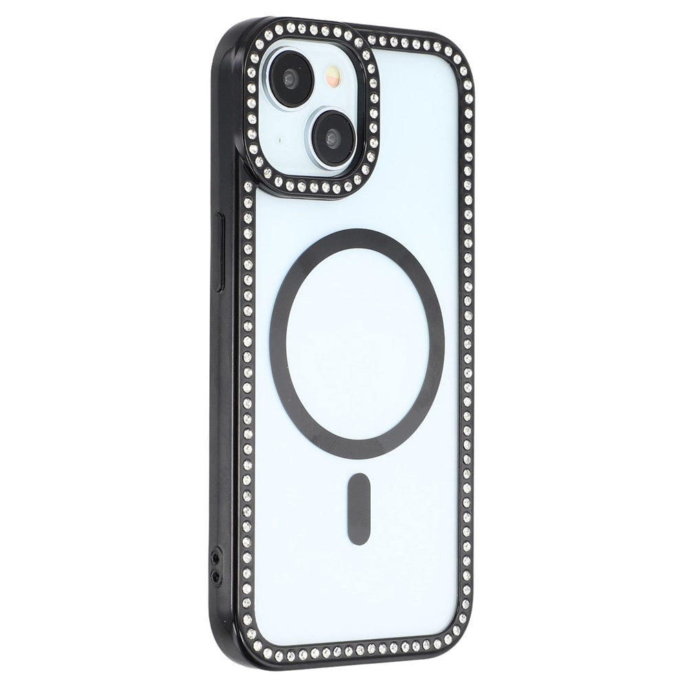 Til iPhone 15 Cover Kompatibel med MagSafe Funklende Rhinstensdekoration TPU + PC Gennemsigtig Telefon Bagcover