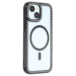 For iPhone 15 Case Compatible with MagSafe Sparkling Rhinestone Decor TPU + PC Clear Phone Back Cover