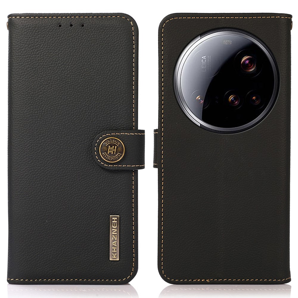 KHAZNEH for Xiaomi 15 Ultra Case Genuine Cow Leather RFID Blocking Wallet Phone Cover
