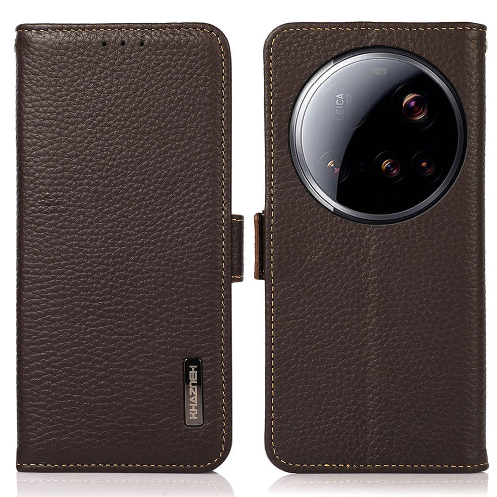 KHAZNEH for Xiaomi 15 Ultra Phone Case Genuine Cow Leather Cover RFID Blocking