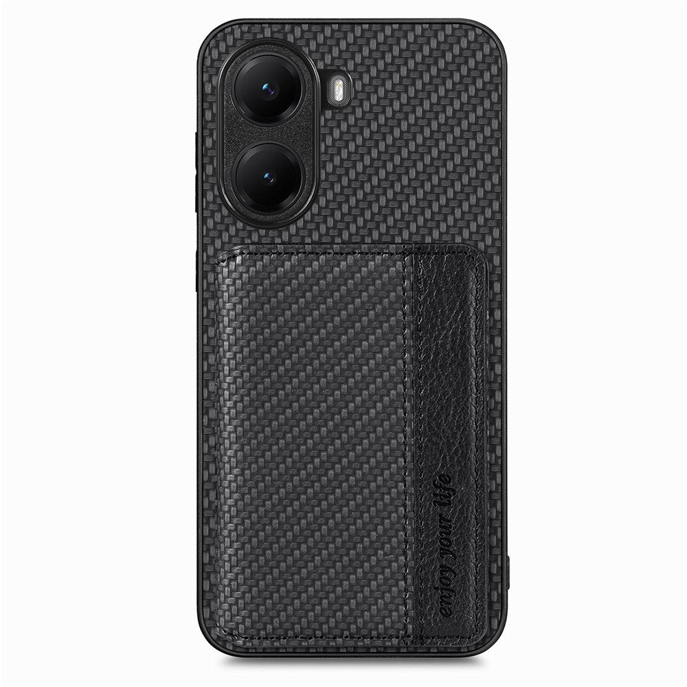 Xiaomi Poco X7 Pro 5G-skal RFID-blockerande kolfiberläder bakstycke med korthållare