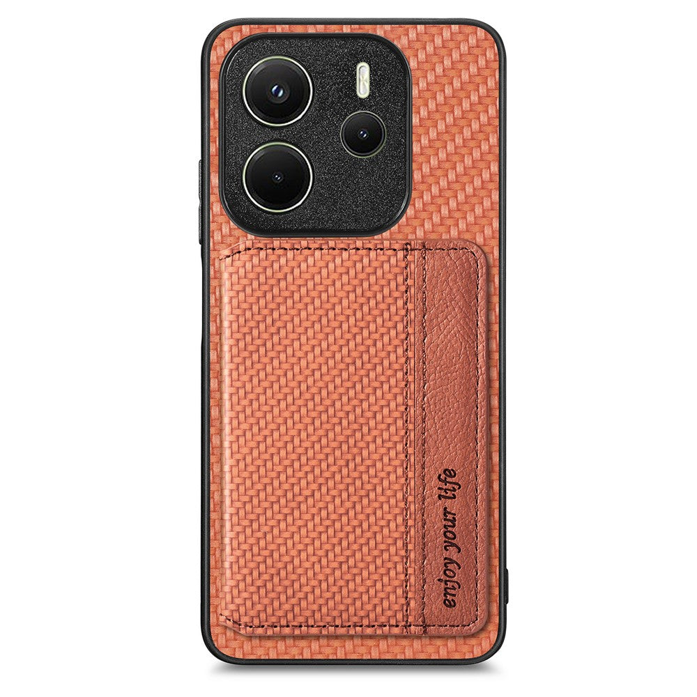 For Xiaomi Redmi Note 14 4G (163.25mm) Case RFID Blocking Carbon Fiber Leather Phone Back Cover with Card Holder
