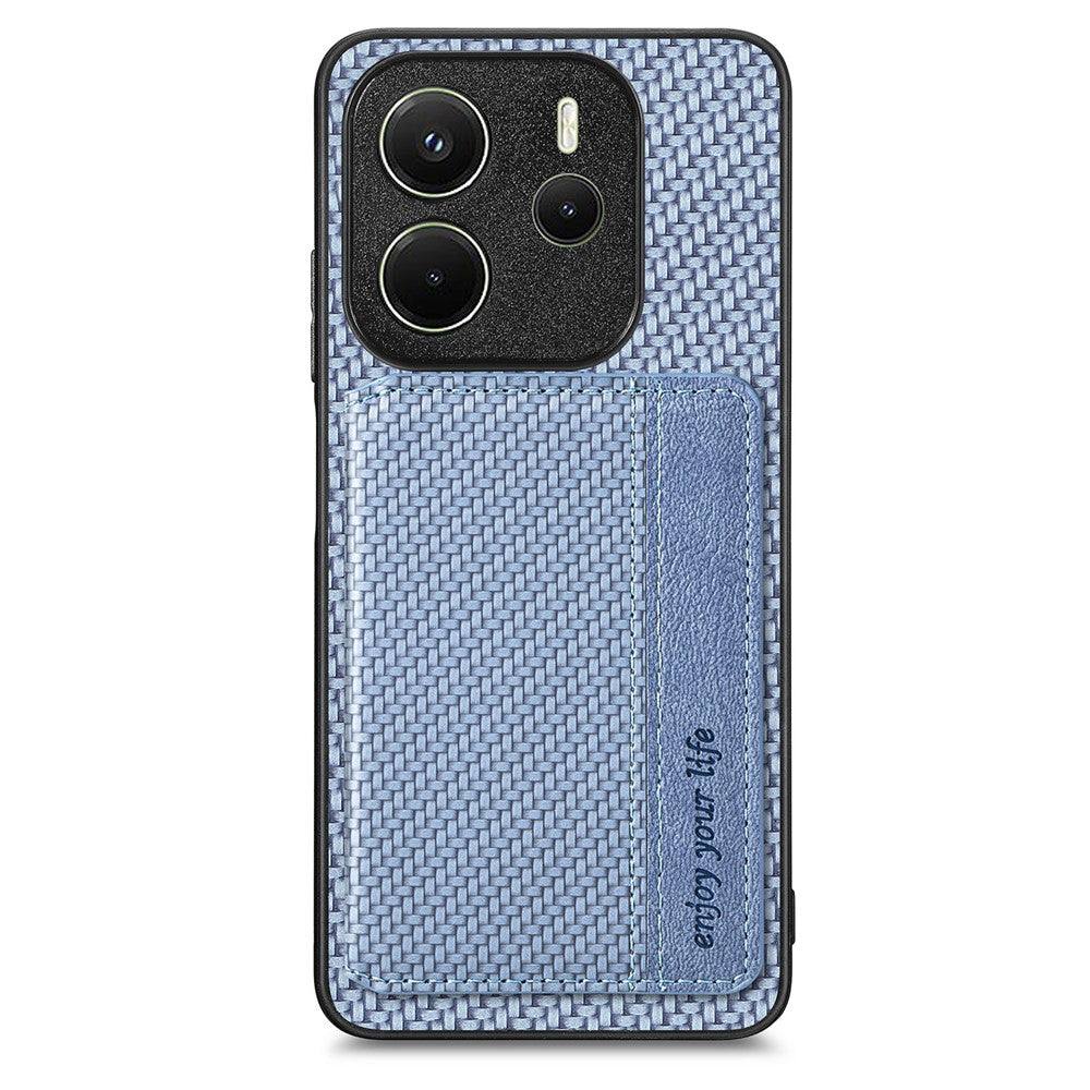 For Xiaomi Redmi Note 14 4G (163.25mm) Case RFID Blocking Carbon Fiber Leather Phone Back Cover with Card Holder